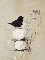 Stillleben mit Vogel, Japandi-Stil
