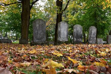 Monumenten op de begraafplaats in de herfst van Claude Laprise