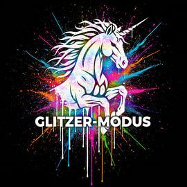 Unicorn Silhouette with Colorful Splatter and Text by Markus Gann