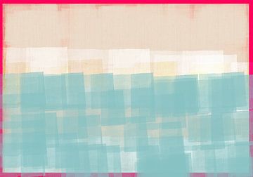 Abstract in wit, blauw en neonroze. van Dina Dankers