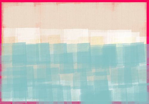 Abstract in wit, blauw en neonroze.