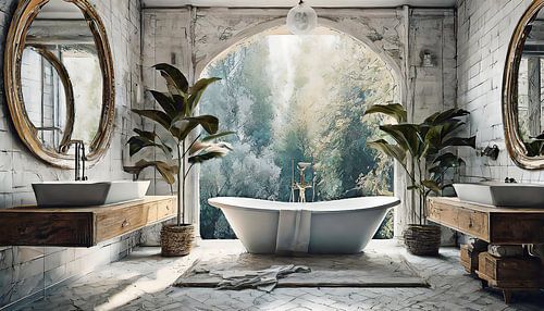 Luxury bathtub with tiles