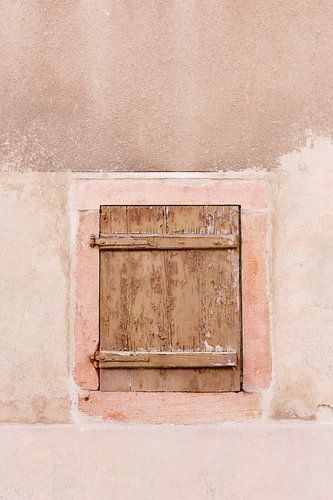 Wooden window in pastel blush pink wall | Travel photography photo print France
