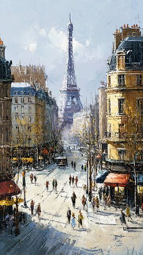 Paris in Oil Painting Style with Eiffel Tower