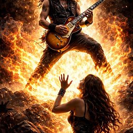 Rockgitarrist mit Fan von Linda de Klein