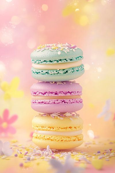 Bunte Macarons vor zartem Hintergrund von Poster Art Shop