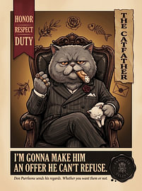 „Der Catfather“ – Don Purrleone, Mafia-Katzenboss – Pate-Parodie – Grafische Illustration von The Deeper Way