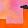 Un chat noir sur un mur orange sur Karen Kaspar