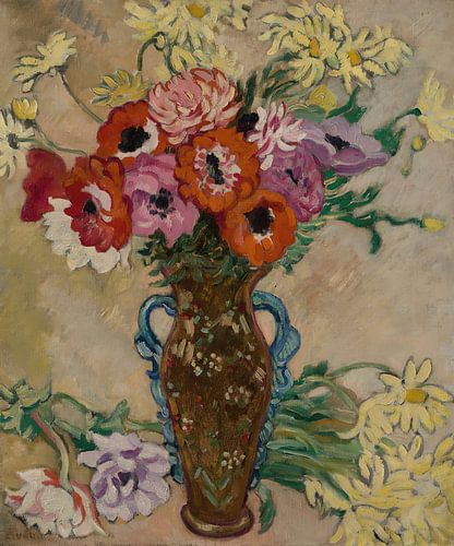 Louis Valtat  - Vase mit Anemonen und gelben Margeriten in der Savanne dekoriert (circa 1908)