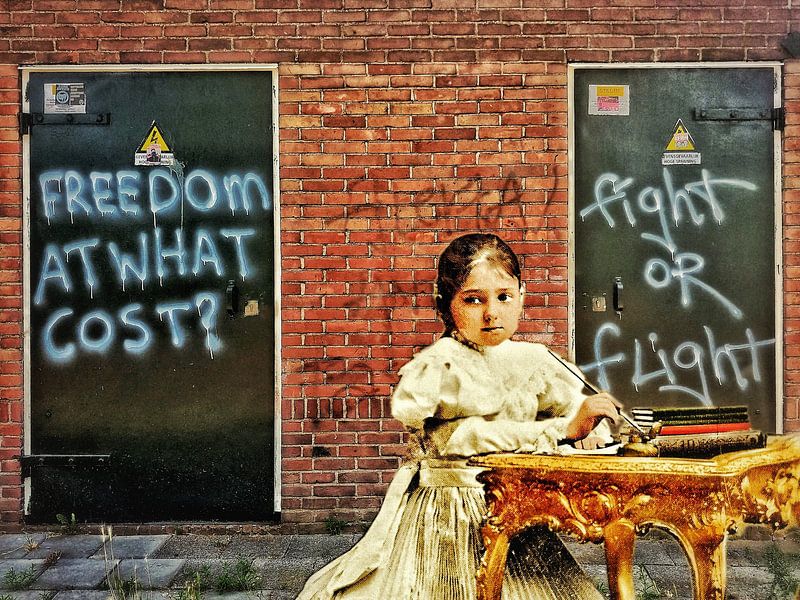 Fight or flight (meisje voor deuren met graffiti) van Ruben van Gogh - smartphoneart
