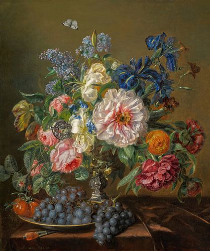 Stilleven met pioenrozen, rozen, tulpen en ranonkels, Adriana Haanen