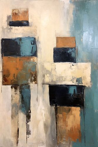 Minimalistische lijnencompositie in rood, blauw en geel
