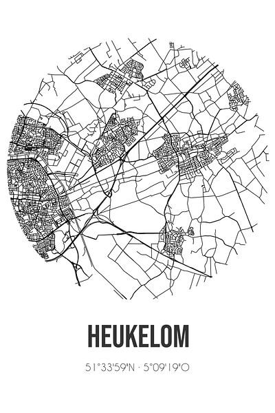 Heukelom (North Brabant) | Map | Black and White by Prints of Place