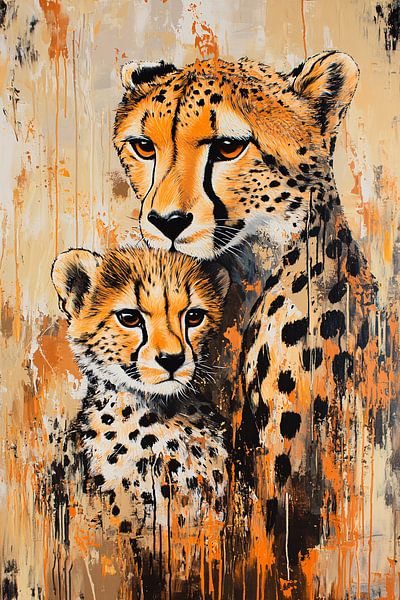 Cheetah with young in art style by Imperial Art House