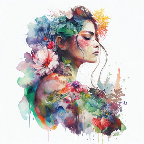 Aquarel Tropische Vrouw #4