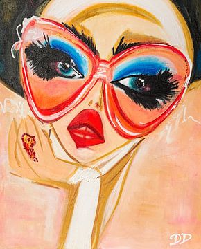 Abstract portret van Sunny met de grote roze zonnebril van Danielle Ducheine