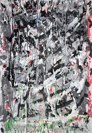 Schwarz-weißes Gewirr mit dezenten Farbtupfern von elha-Art