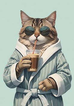 Kaffee-Katze mit Sonnenbrille