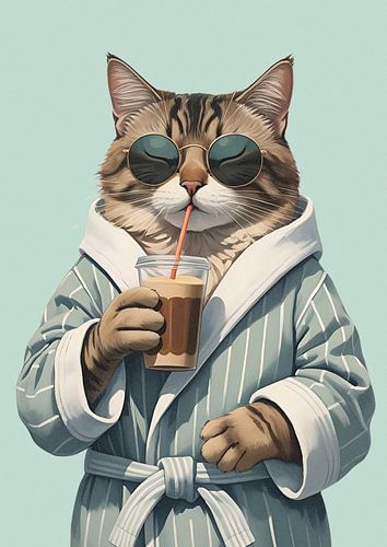 Kaffee-Katze mit Sonnenbrille