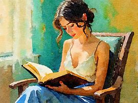 Peinture à l'huile d'une femme lisant sur The Photo Artist