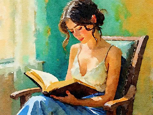 Lezende vrouw olie schilderij