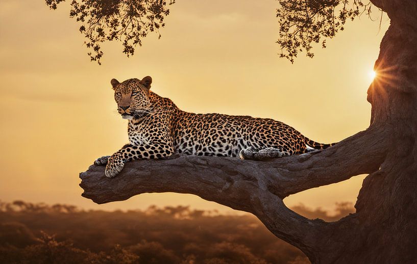 Leopard in a tree by Kees van den Burg