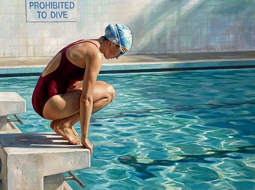 Zwemmer klaar op duikblok