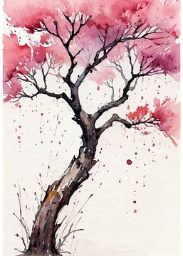 Kirschblüte Brutal Aquarell - Raw Floral Landschaft Kunst