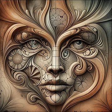 Abstrakte Natur - mystisches Gesichtsporträt mit floralen Motiven von Kleurenrijk