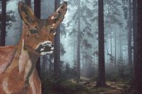 Ree in acrylics with background misty forest