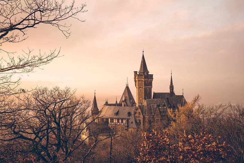 Coucher de soleil et brouillard au château de Wernigerode par Oliver Henze