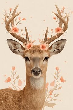 Stag's head with floral antler illustration by Dante S