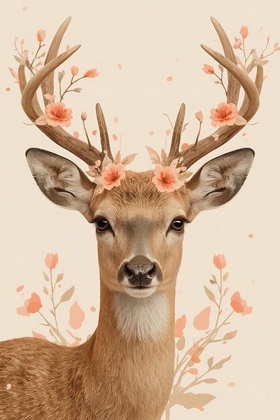Tête de cerf avec illustration florale de bois de cerf par Dante S
