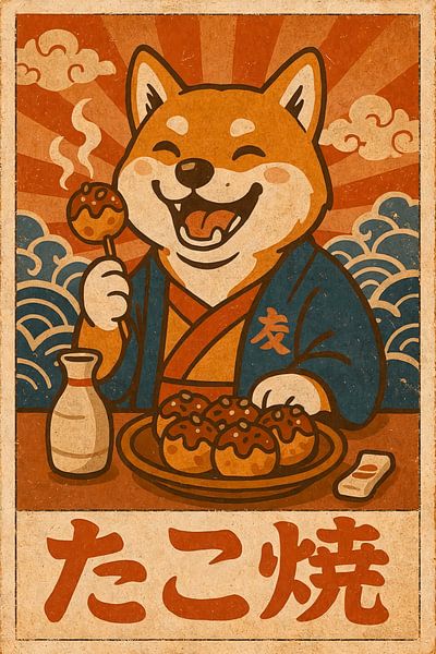 Shiba-Inu's street food bliss - Retro Japan illustration by Jordan Fenix Gallery