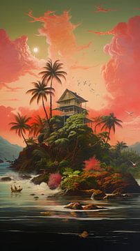 Digitaal gecreëerde tropische fantasie en surrealistisch landschap van Art Bizarre