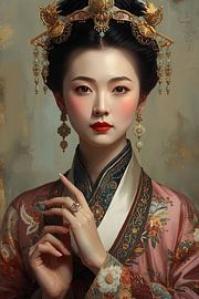 Original Chinese woman in traditional clothing and jewellery from the 18th century. by Brian Morgan