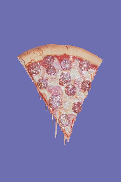 Tranche de pizza au pepperoni avec garnitures scintillantes par Melloi Art Prints
