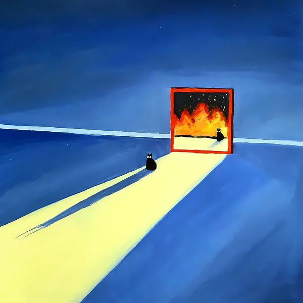Schwarze Katze und Feuer von Juan Davis
