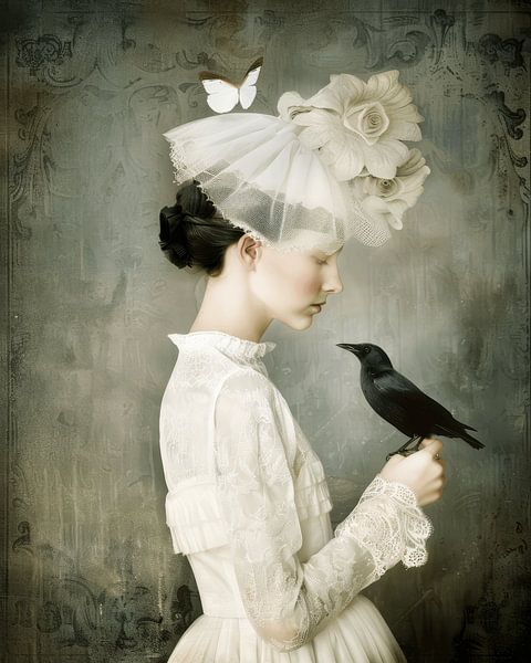 Fine art portrait &quot;The girl with the bird and the butterfly&quot; by Carla Van Iersel