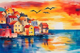 Le jeu des couleurs sur la station balnéaire sur Poster Art Shop