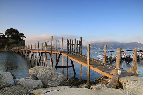 Wooden walkway to Cameo Island, Zakynthos, Greece