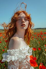 Rote Mohnblüten im Sommerwind von Poster Art Shop