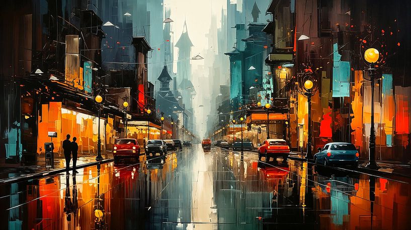 abstrakte Malerei Stadt bei Nacht von Animaflora PicsStock