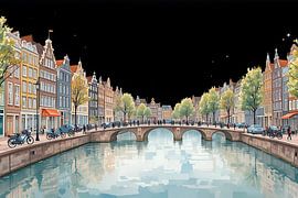 Reflexion der Amsterdamer Grachten bei Nacht von DNArt Gallery's