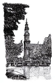 Tekening Westertoren Prinsengracht Amsterdam