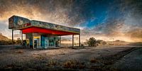 Verlaten tankstation uit de jaren vijftig langs Route 66