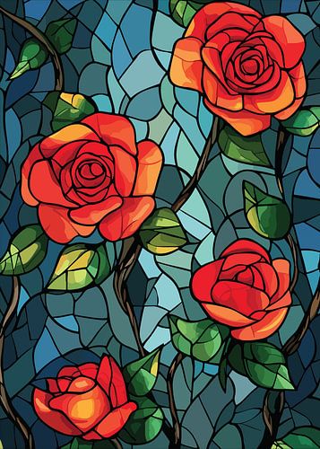 Rode rozen op een mozaïek achtergrond