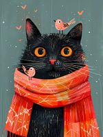 Schattige kat met vogels