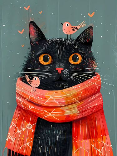 Schattige kat met vogels