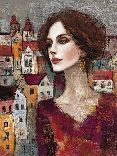 Allgäuer Alpen vrouw schilderij | Vrouw portret